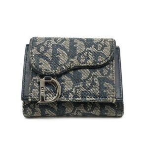 Christian Dior Saddle Compact Wallet Navy Silver